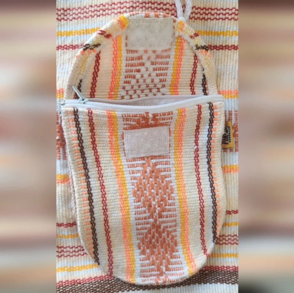 Artesanias Mr Pinzon Orange, Brown and Cream Woven Backpack Bag